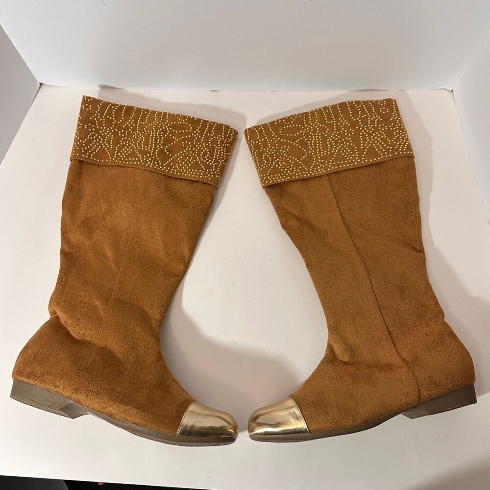 Joann Boyce Studded Captoe Boots Faux Suede Brown | Women Size 9